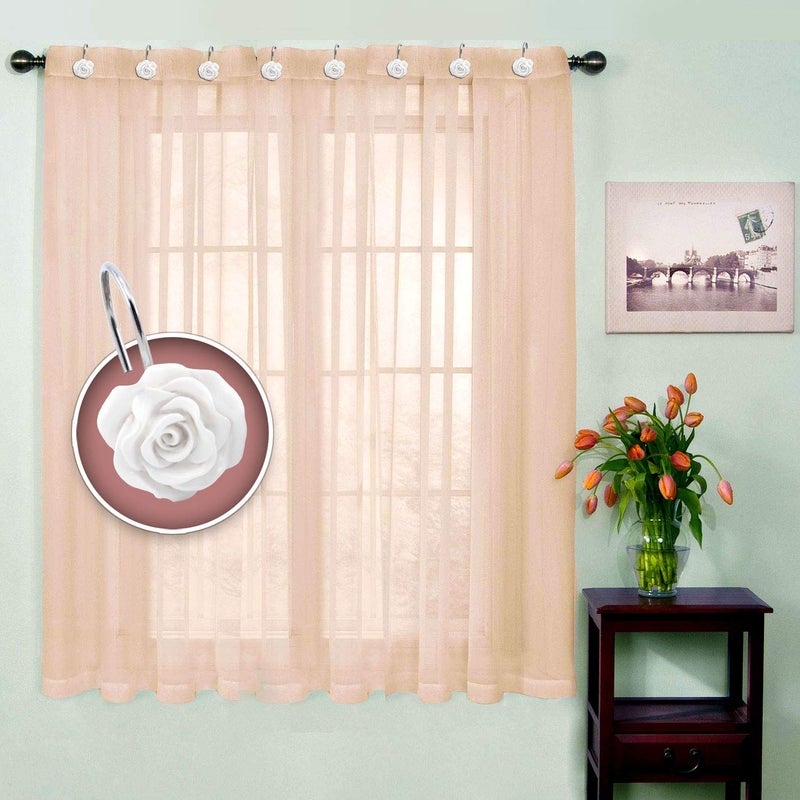 BEAVO Shower Curtain Hooks, Home Decorative Rustproof Shower Curtain Hooks Resin Rose Flower Shower Hooks Rings for Bathroom Shower Rods Curtains,Set of 12 Hooks (White) - Image 3